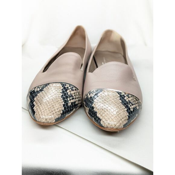 AGL Loafers Snake Skin Cap-Toe Womens 38.5 Nude Leather Preppy Old Money Career - Picture 2 of 7